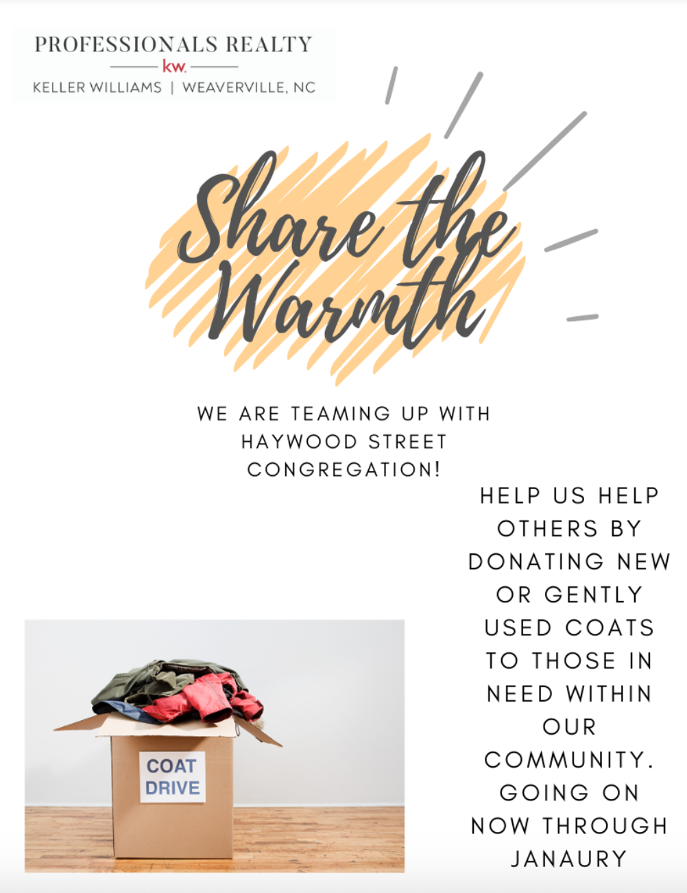January Coat Drive at Keller Williams Weaverville Visit Weaverville