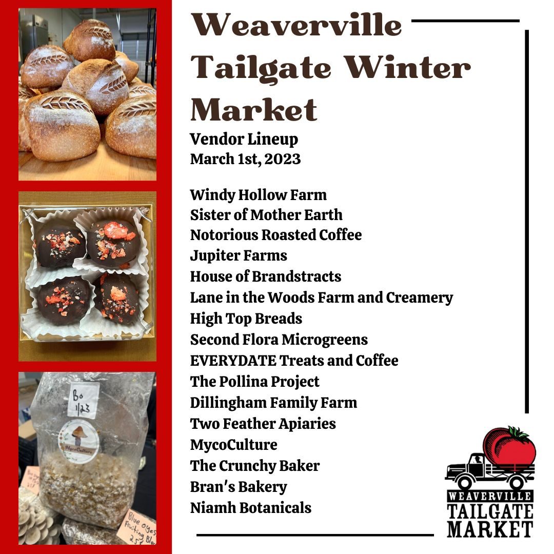 March 1st Vendor Lineup for the Weaverville Tailgate Market Visit